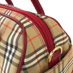 Burberrys' Classic check Boston bag Handbag Beige Red Vintage Old 8kwa2a