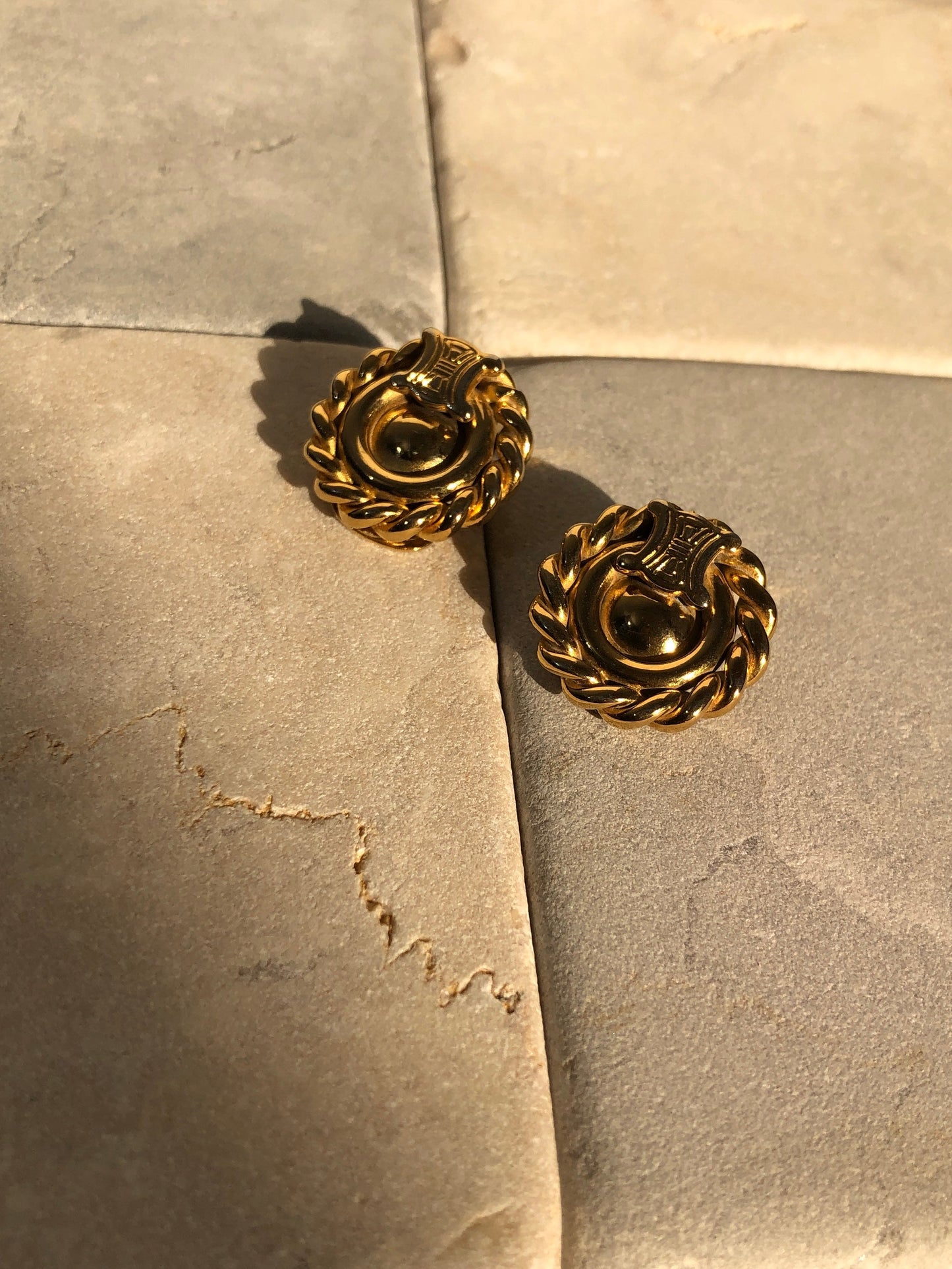 CELINE Triomphe Circle Earrings Gold Vintage Old Celine k2ckpg