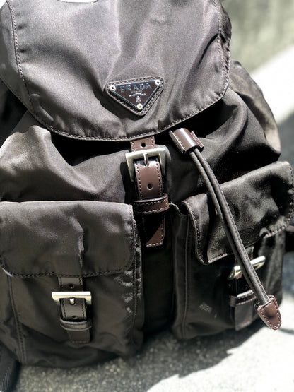 PRADA logo nylon leather backpack brown vintage pddjj7