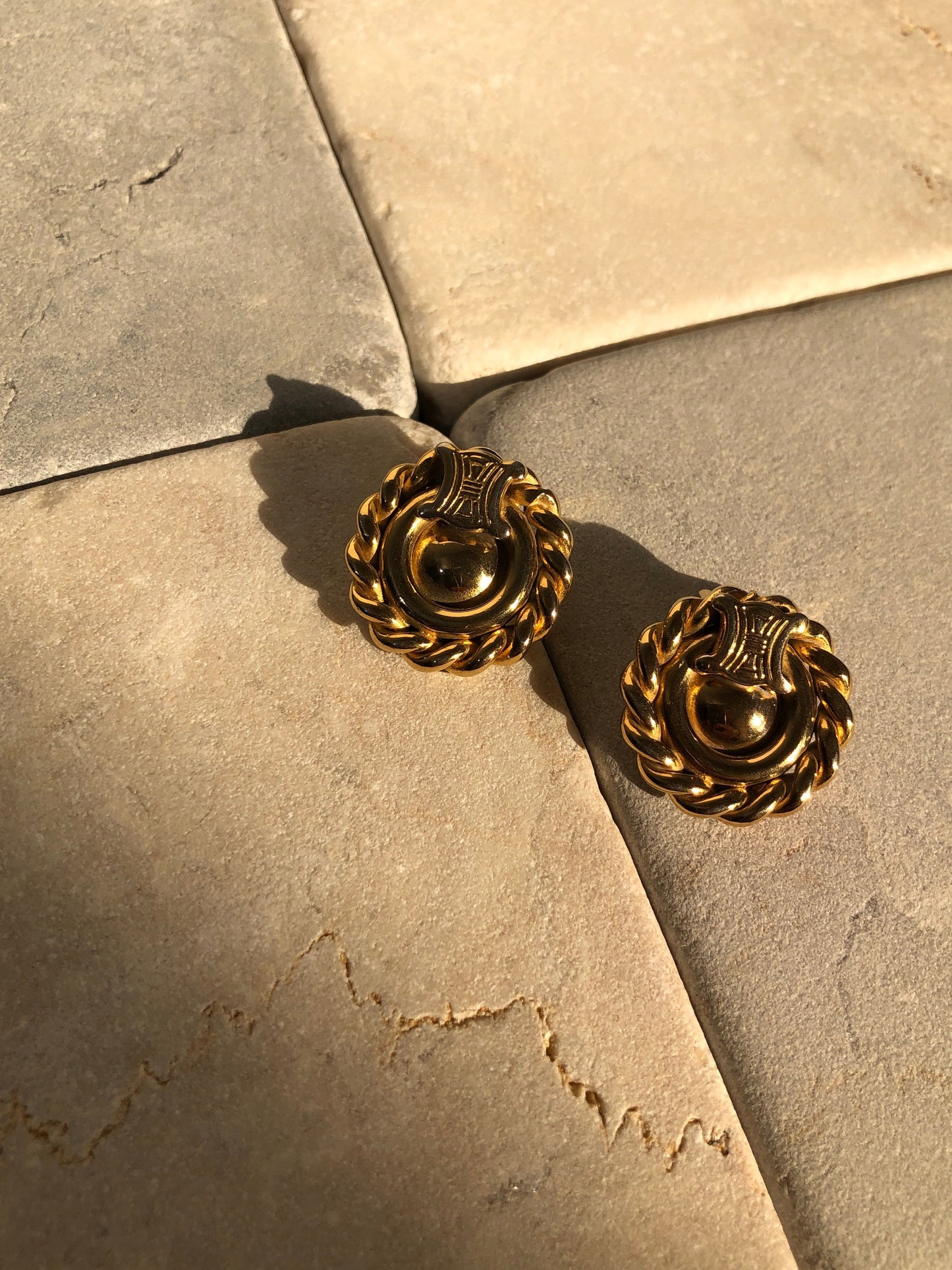 CELINE Triomphe Circle Earrings Gold Vintage Old Celine k2ckpg