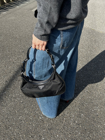 PRADA Triangle Logo Shoulder bag Hobobag Black Vintage cpgmii