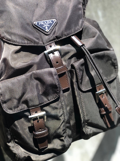 PRADA logo nylon leather backpack brown vintage pddjj7