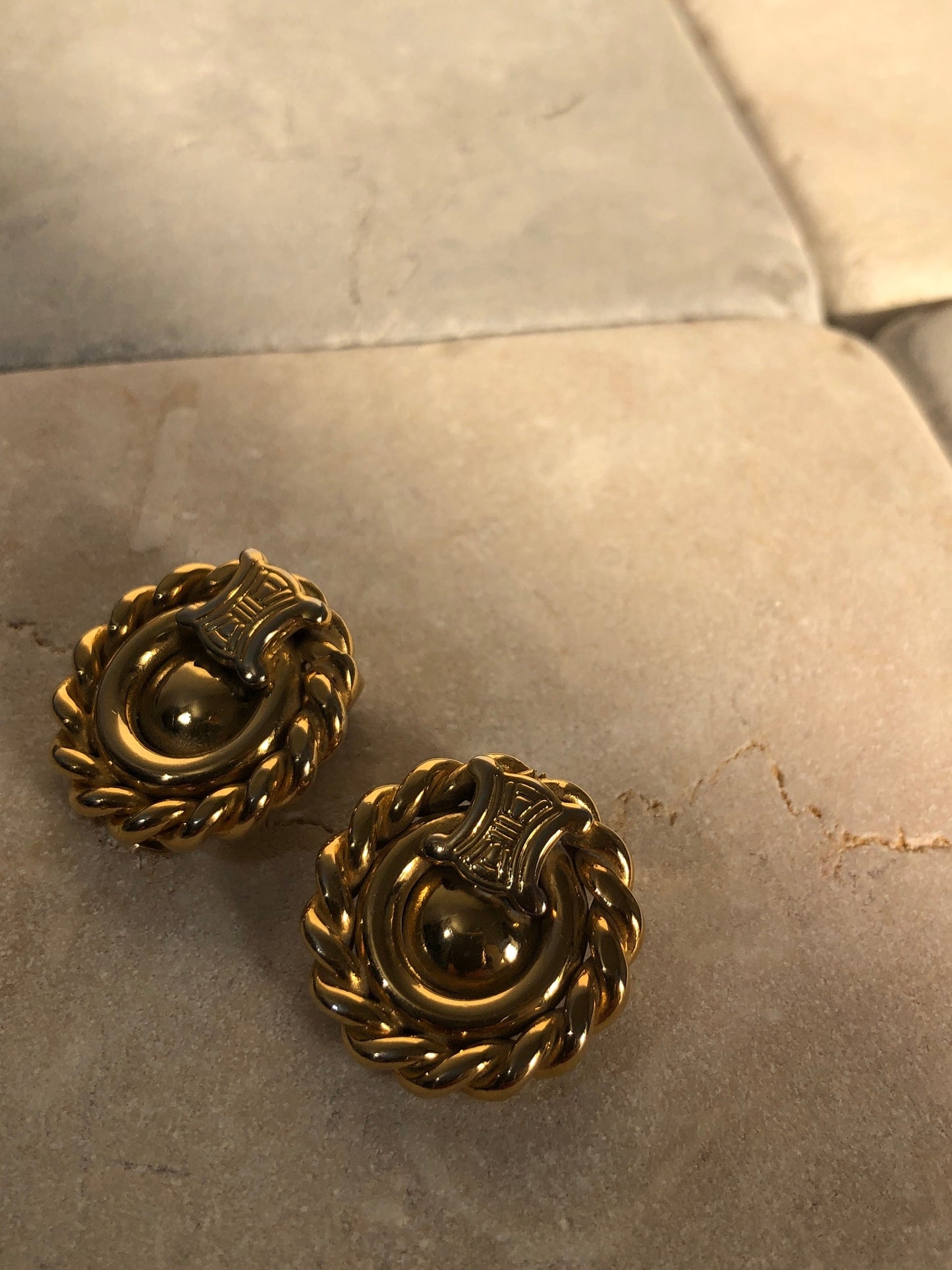 CELINE Triomphe Circle Earrings Gold Vintage Old Celine k2ckpg