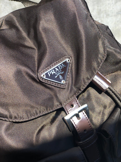 PRADA logo nylon leather backpack brown vintage pddjj7