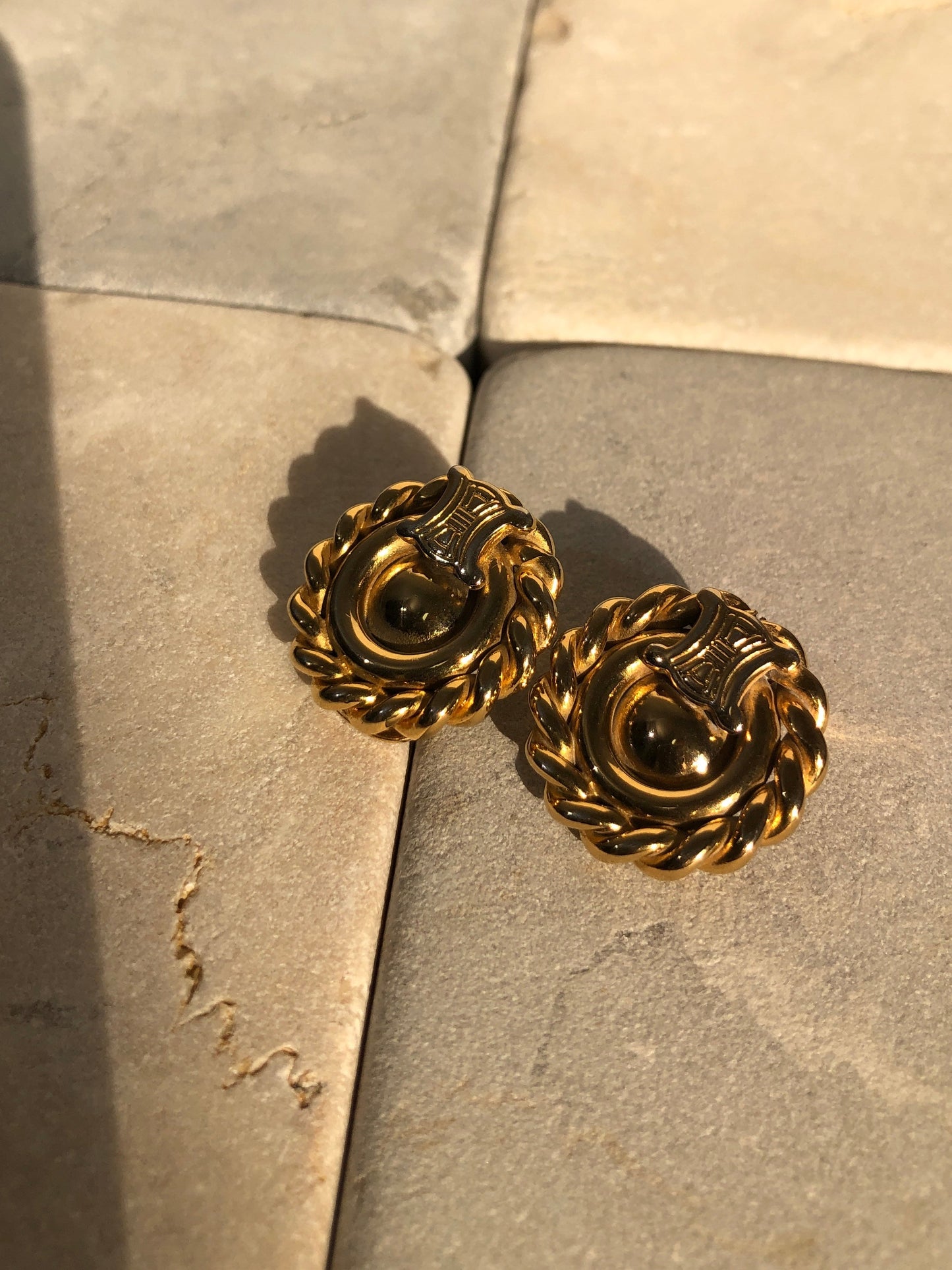 Celine Gold Metal Tone Clip On Earrings