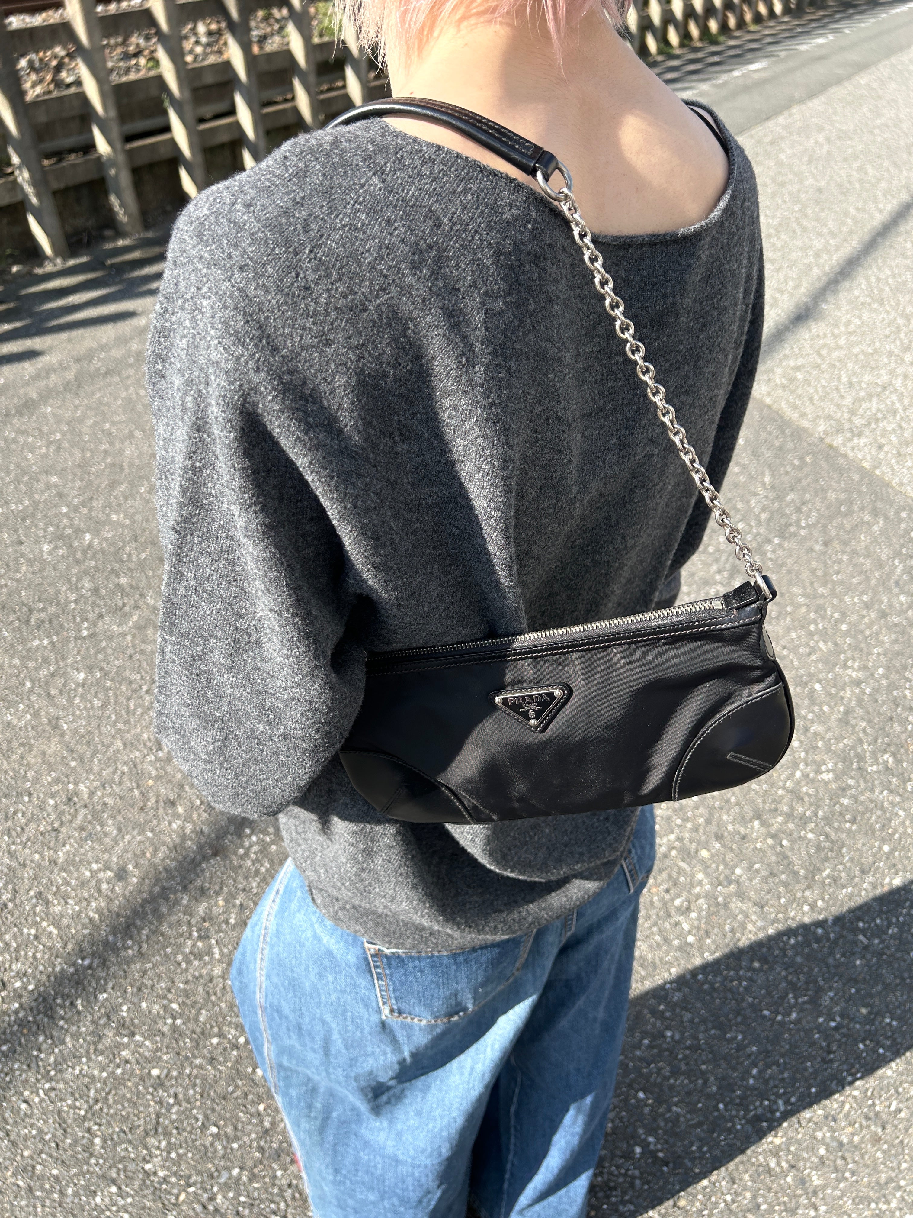 PRADA Triangle Logo Chain Shoulder bag Black Vintage 3m6ggr