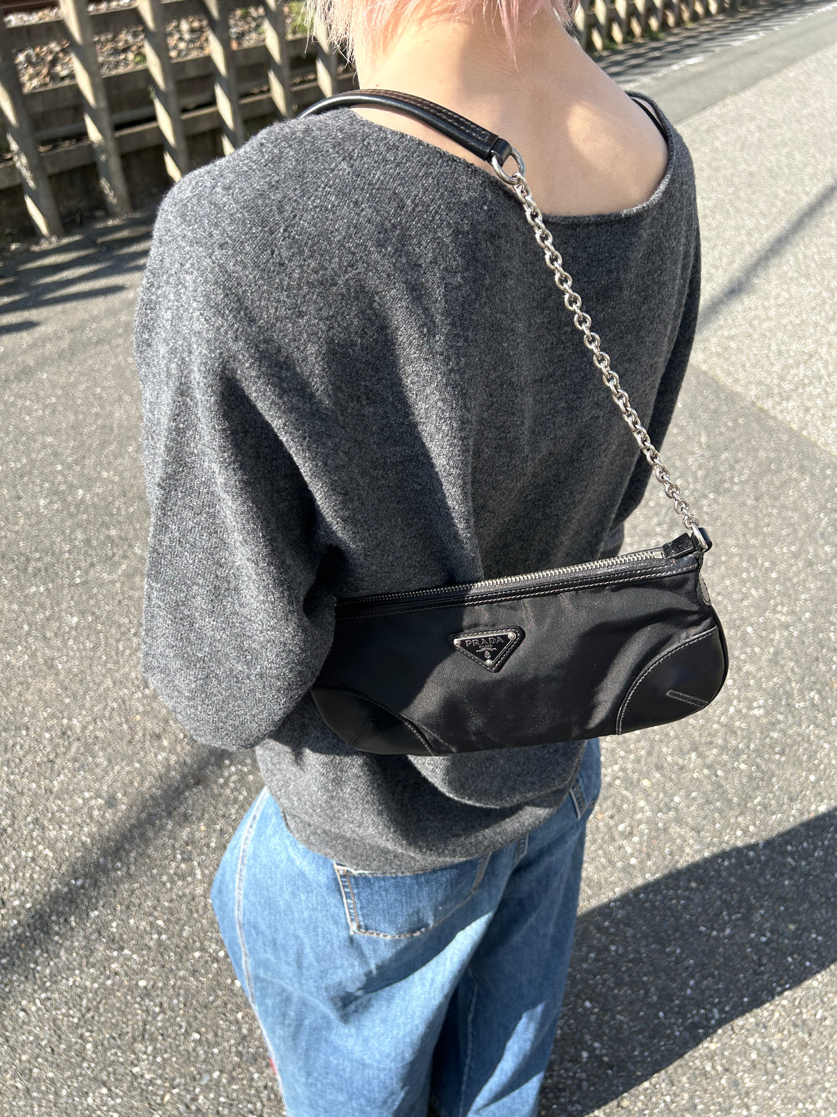 PRADA Triangle Logo Chain Shoulder bag Black Vintage 3m6ggr