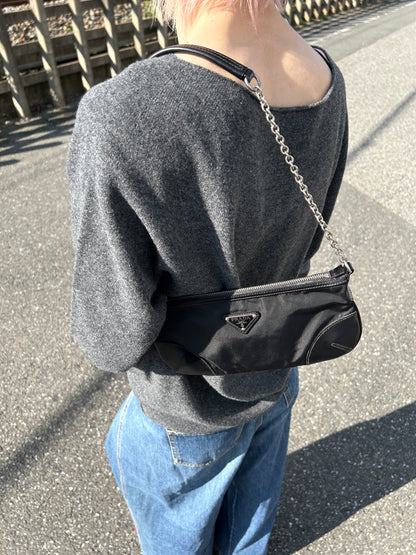 PRADA Triangle Logo Chain Shoulder bag Black Vintage 3m6ggr