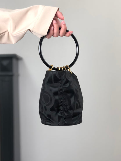 Salvatore Ferragamo Gancini Drawstring Small Handbag Black Vintage tigpxb