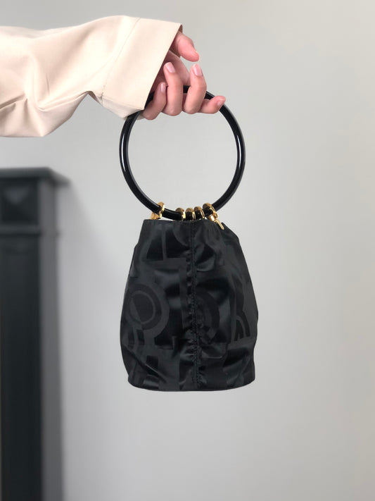 Salvatore Ferragamo Gancini Drawstring Small Handbag Black Vintage tigpxb