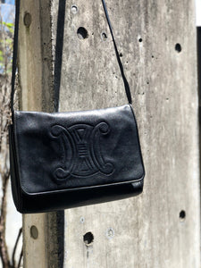 CELINE Triomphe Leather Crossbody Shoulder Bag Black Old Celine vintage wj4jid