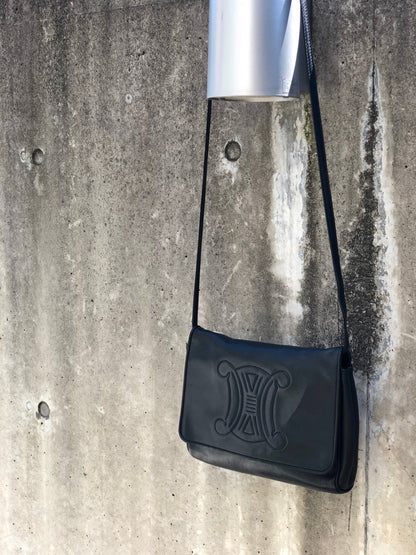 CELINE Triomphe 皮革斜背包 黑色 舊款 Celine 復古 wj4jid