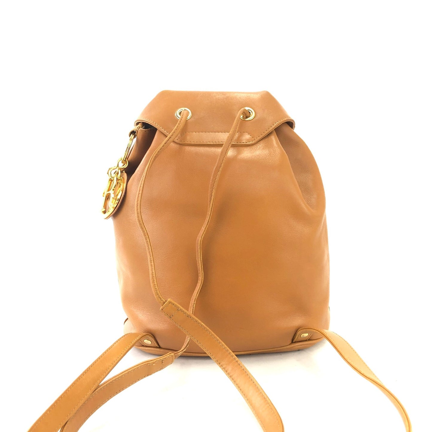 Christian Dior Drawstring Leather Backpack With Charm Camel Vintage ytmpx7