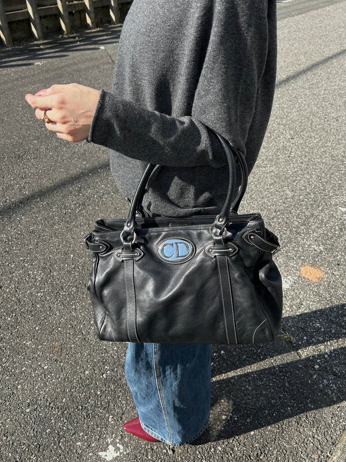 Christian Dior CD Logo Handbag Totebag Black Vintage js7hxe