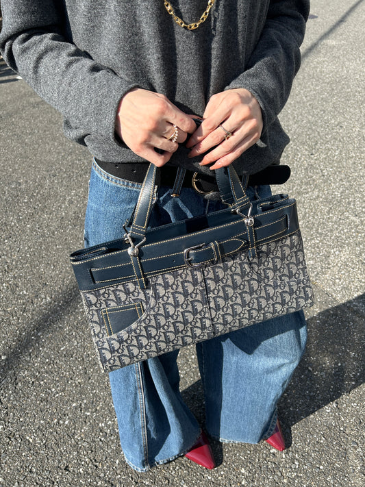Christian Dior Trotter Handbag Navy Vintage twjy5h