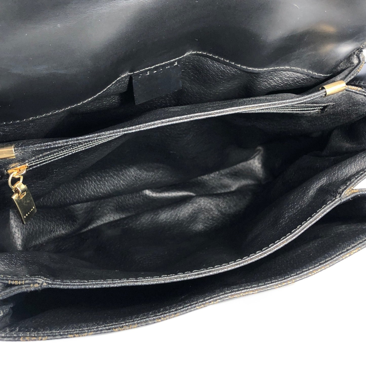 CELINE Macadam Logo Shoulder bag Black Vintage Old Celine i22hgt