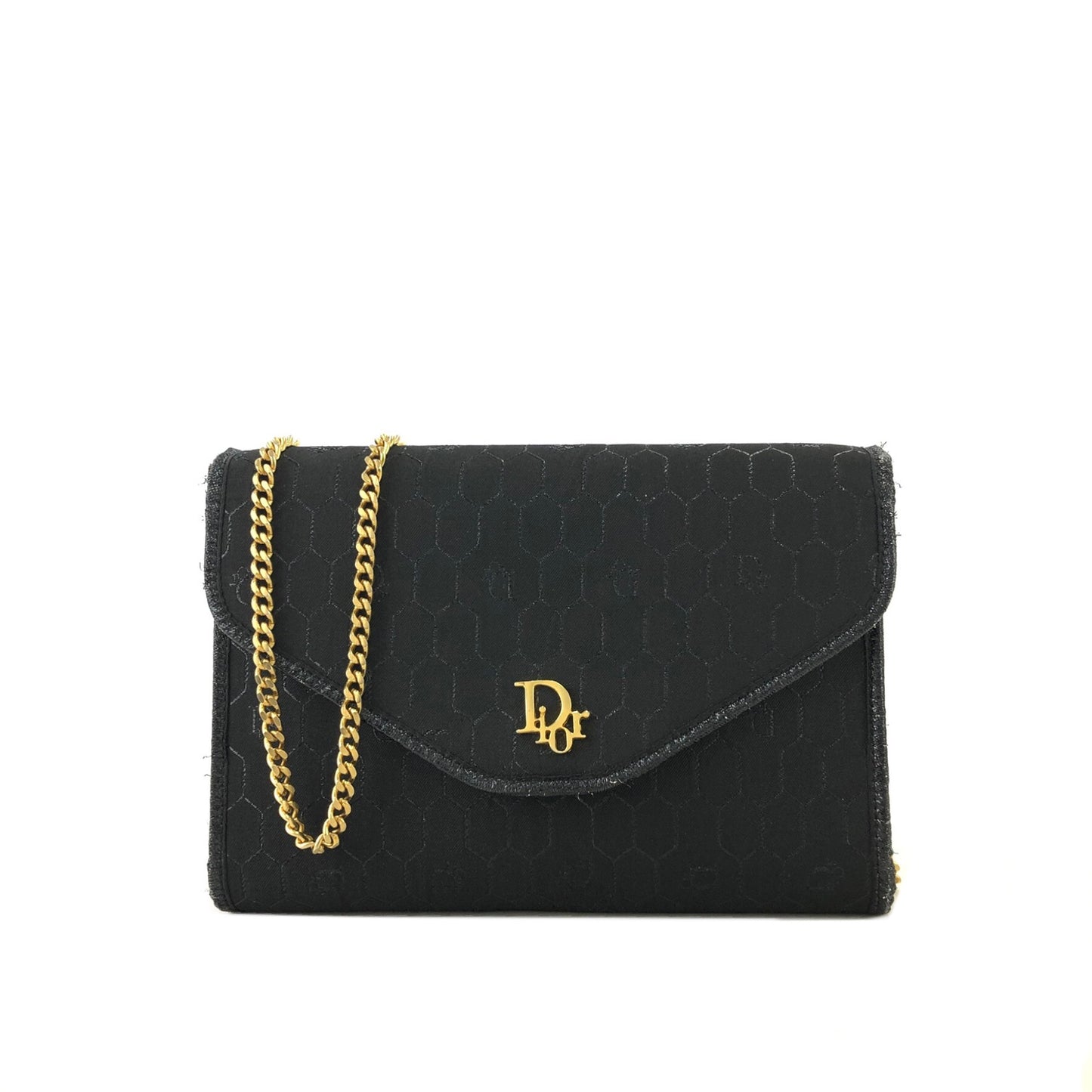 Christian Dior Honeycomb Pattern Chain Jacquard Crossbody Shoulder bag Black Vintage bbrcta