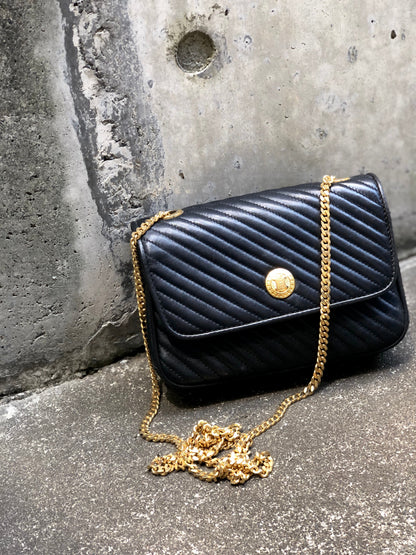 CELINE Blason Triomphe 斜紋針法單肩包 黑色 舊款 Celine 復古 4e3x2s