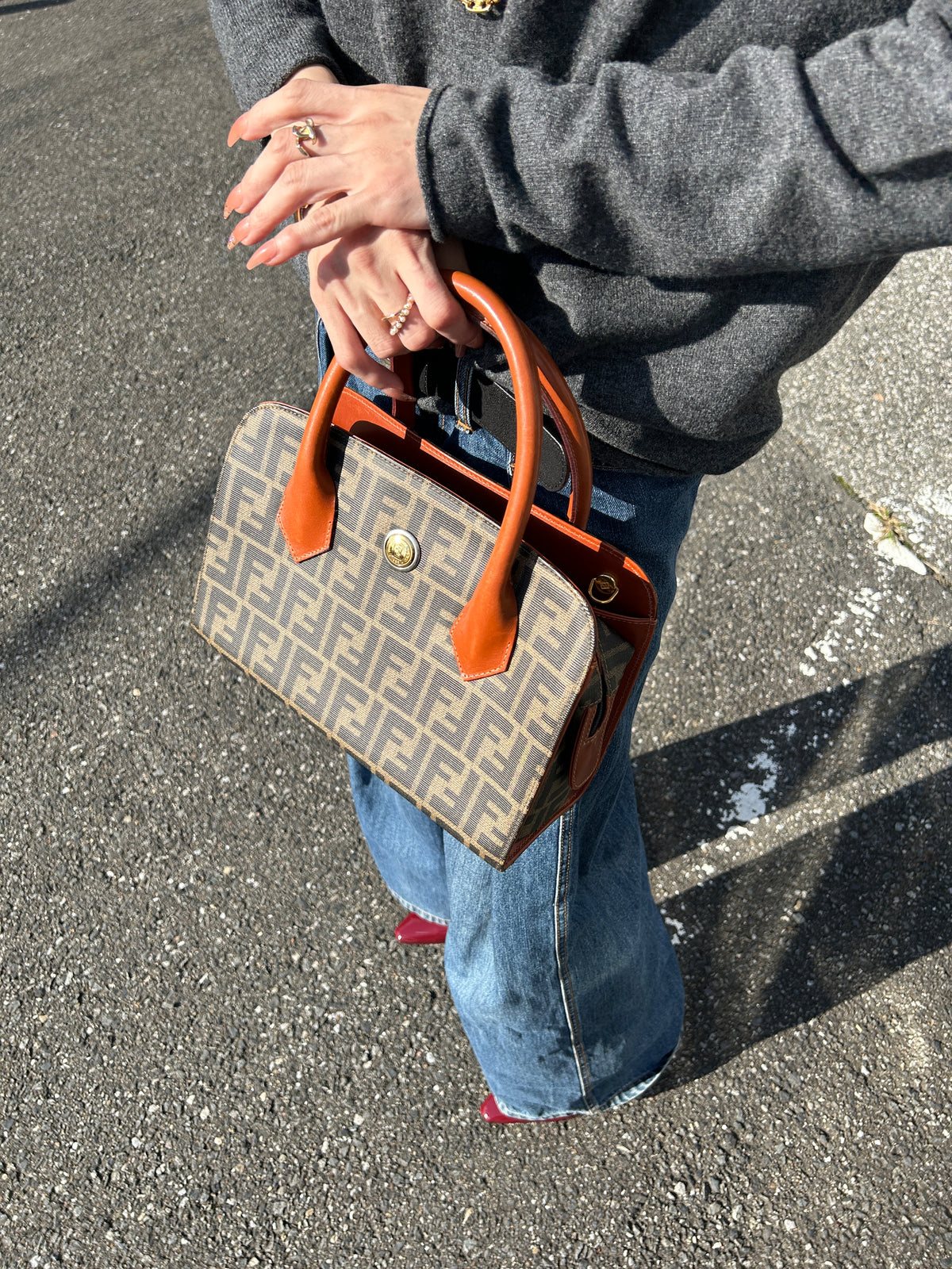 FENDI Zucca Logo Handbag Boston bag Brown Vintage ewdytc