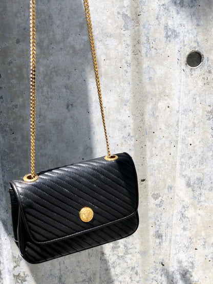 CELINE Blason Triomphe 斜紋針法單肩包 黑色 舊款 Celine 復古 4e3x2s