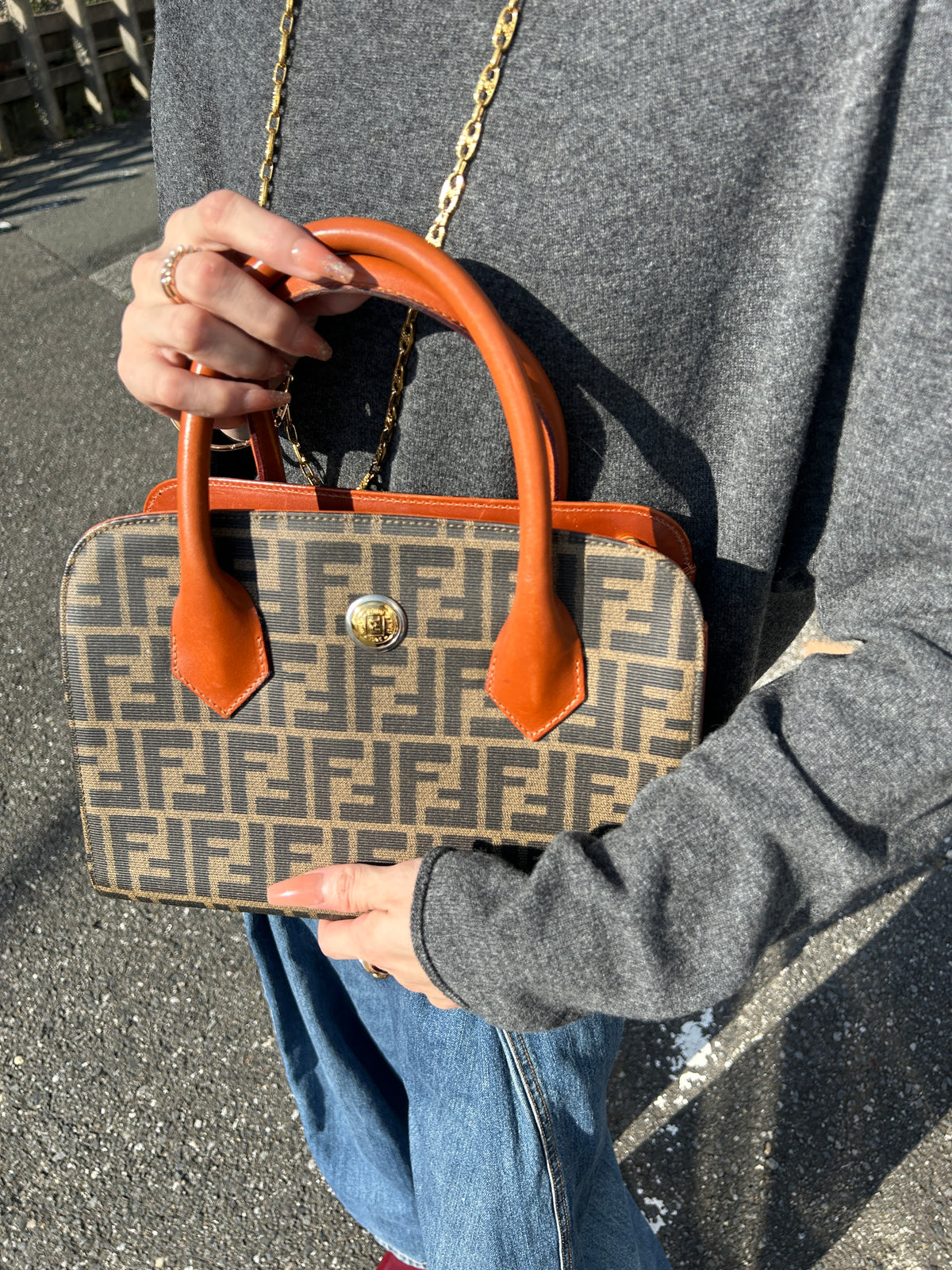 FENDI Zucca Logo Handbag Boston bag Brown Vintage ewdytc