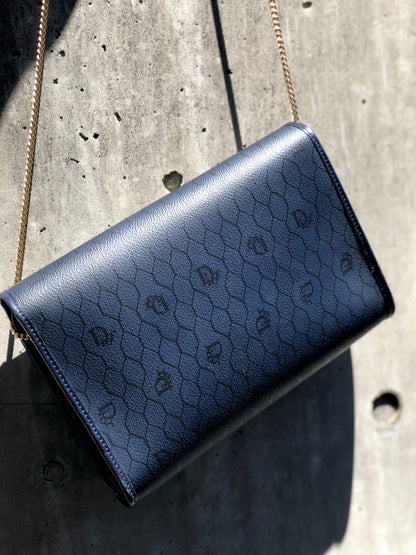 Christian Dior Logo Honeycomb Pattern Chain Crossbody Shoulderbag Navy Vintage Old 3yspde
