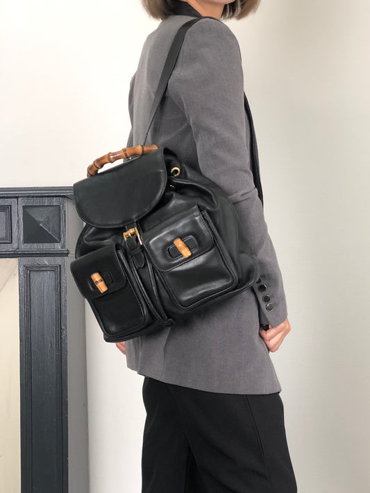GUCCI Bamboo Backpack Black Vintage 38shhu