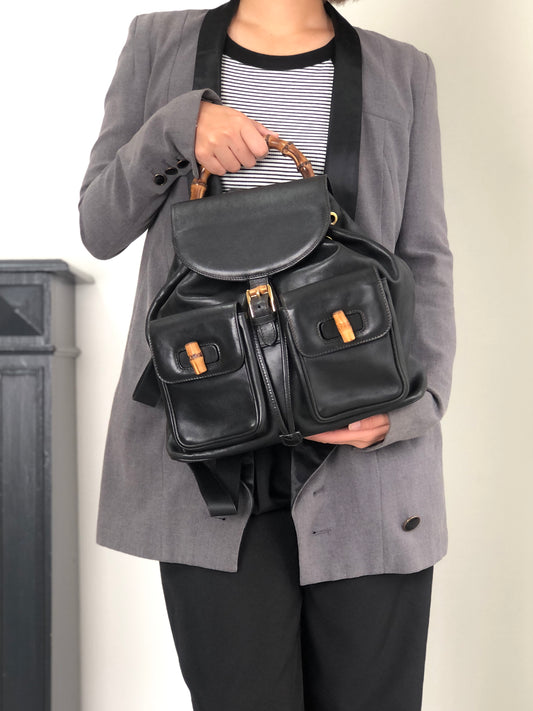 GUCCI Bamboo Backpack Black Vintage 38shhu