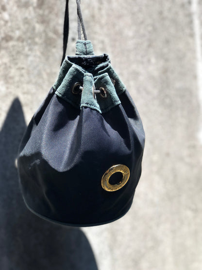 CELINE Circle logo Drawstring Mini bag Pouch Black Vintage Old CELINE r4mgr3