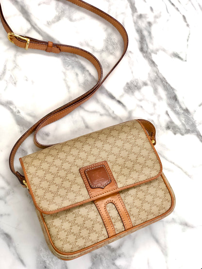CELINE Macadam Blason Two-line Shoulder bag Beige Vintage Old Celine rmr5gm