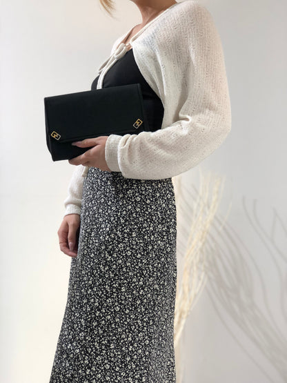 GUCCI  GG motif satin clutch bag black vintage old axi4gv