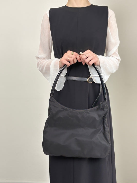 PRADA Tessuto Triangle Logo Shoulder bag Black Vintage gpgejr