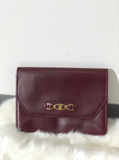 CELINE Triomphe 皮革手拿包 酒紅色 復古 7eheyp