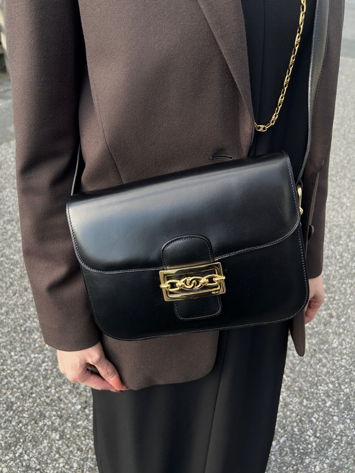 CELINE Horse Bit Shoulder bag Black Vintage jh7wiz