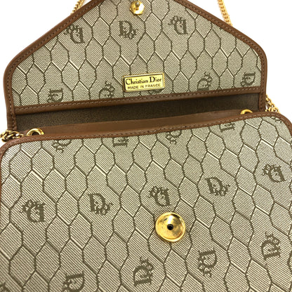 Christian Dior Logo Honeycomb Pattern Chain Crossbody Shoulderbag Beige Vintage Old cdtzdw