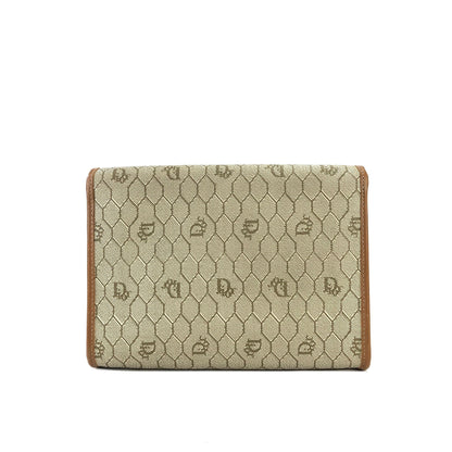 Christian Dior Logo Honeycomb Pattern Chain Crossbody Shoulderbag Beige Vintage Old cdtzdw