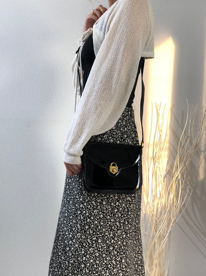 CELINE Padlock Turn Lock Patent Leather Crossbody Shoulder bag Black Vintage Old Celine aupwwr