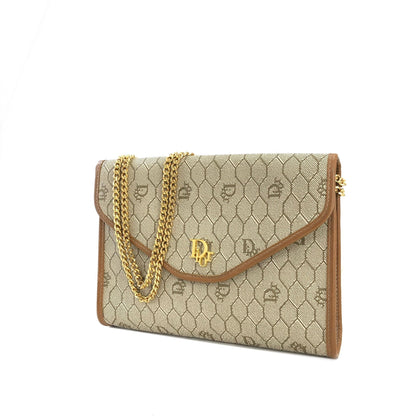 Christian Dior Logo Honeycomb Pattern Chain Crossbody Shoulderbag Beige Vintage Old cdtzdw