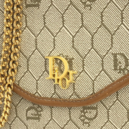 Christian Dior Logo Honeycomb Pattern Chain Crossbody Shoulderbag Beige Vintage Old cdtzdw