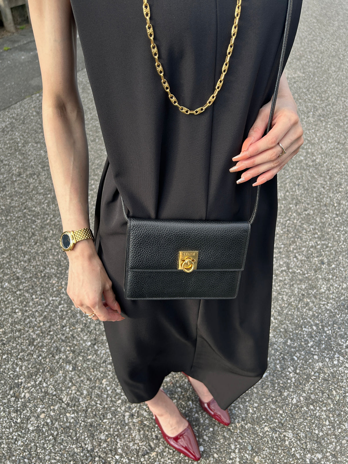 CELINE Gancini Shoulder bag Black Vintage 5hj33y