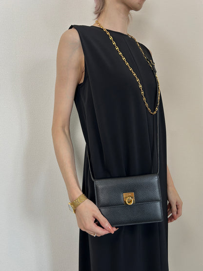 CELINE Gancini Shoulder bag Black Vintage 5hj33y