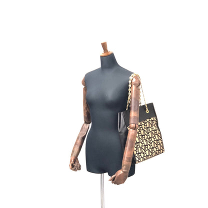 CELINE Logo pattern Fabric Chain Tote bag Shoulder bag Brown Vintage Old Celine 4apir4