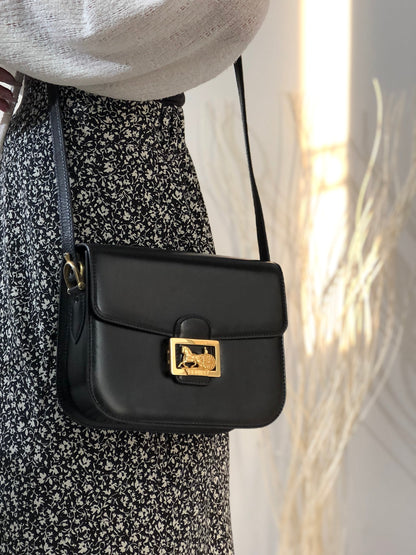 CELINE Horse carriage Crossbody Shoulderbag Black Vintage Old CELINE 3ne2y3