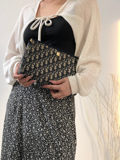 Christian Dior Logo Trotter 提花手拿包 海軍藍 Vintage Old 6tskic