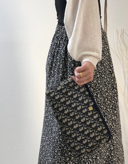 Christian Dior Logo Trotter 提花手拿包 海軍藍 Vintage Old 6tskic