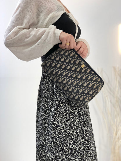 Christian Dior Logo Trotter 提花手拿包 海軍藍 Vintage Old 6tskic
