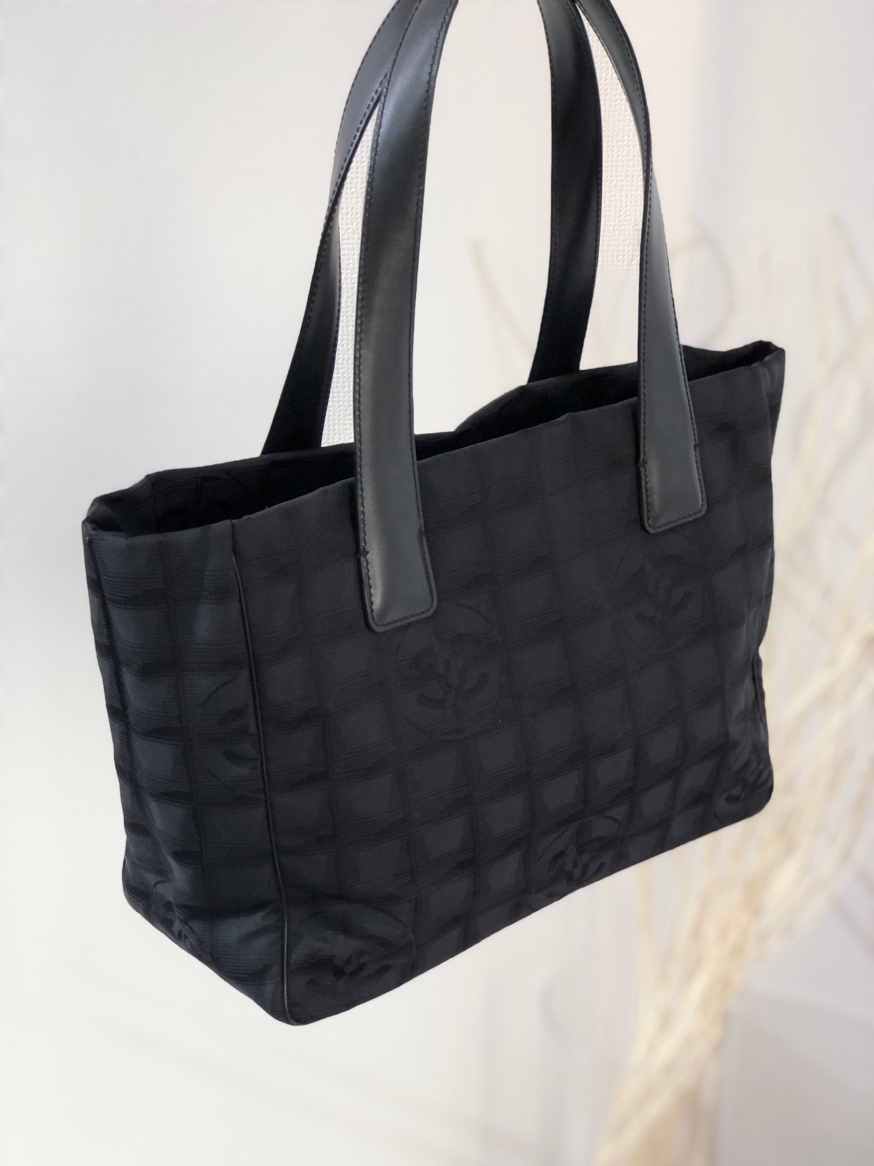 CHANEL New Travel Line PM Nylon Jacquard Handbag Tote Bag Black