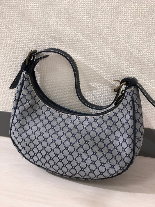 CELINE Blason Triomphe Pattern Handbag Hobobag Navy Vintage Old Celine xeda2r