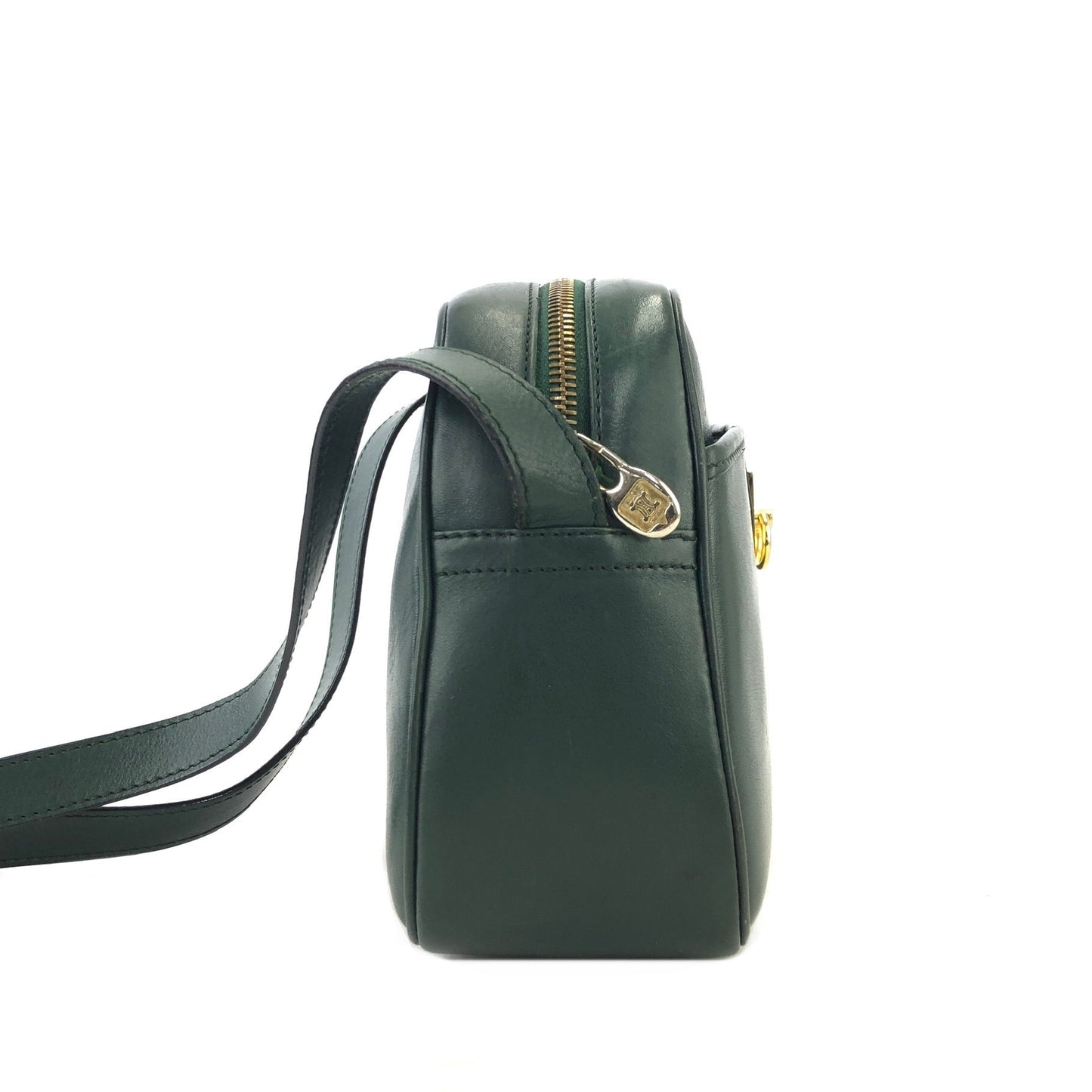 CELINE Gancini Leather Crossbody Shoulderbag Green Vintage Old celine sc877m