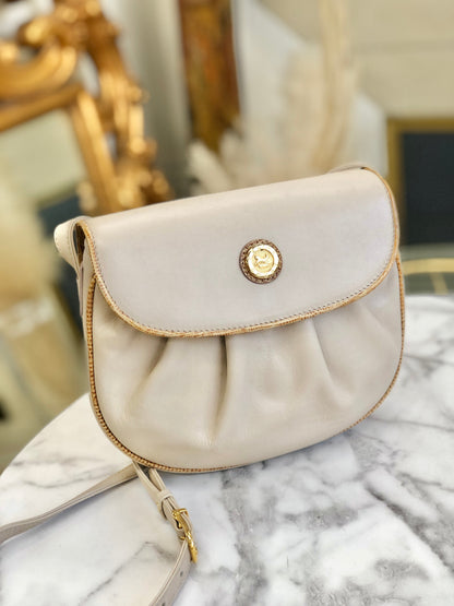 CELINE Horse carriage Shirring Shoulder bag Ivory Vintage Old CELINE sawt6d